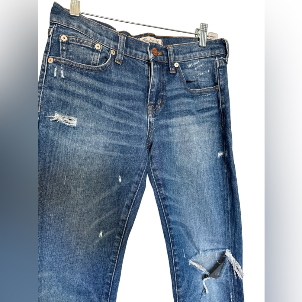 Madewell Distressed Medium/ Dark Wash Slim‎ Boy Jean, Size 24 - Picture 2 of 10
